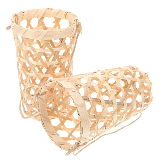 Tableaire 2pcs Bamboo Woven Hanging Planter - Round Orchid Basket, Indoor/Outdoor, 5.5x3.5x2.4 ″