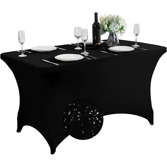 Tablecloth 1 Pack [4FT, Black] Tight, Fitted, Washable and Wrinkle Resistant Stretch Rectangular Patio Table Cover for Event, Wedding, Banquet & Parties [48Lx25.59Wx29.5H Inch]