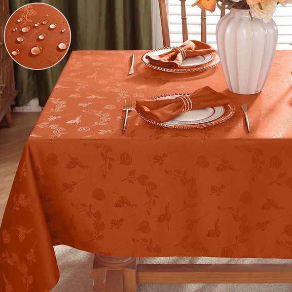 Tablecloth 52 x 52 Inch Waterproof Wrinkle Free Autumn Ginkgo Leaves Jacquard Fabric Table Cloths for Fall Thanksgiving Harvest, Dining Party Decoration, Rusty