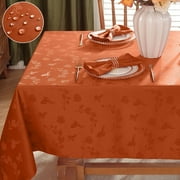 Tablecloth 52 x 52 Inch Waterproof Wrinkle Free Autumn Ginkgo Leaves Jacquard Fabric Table Cloths for Fall Thanksgiving Harvest, Dining Party Decoration, Rusty