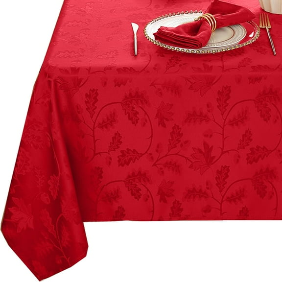 Tablecloth 52x70,Wrinkle Free,Soft,Spillproof Fall Leaves Jacquard Table Cloth for Thanksgiving Fall Holiday Harvest Dinner,Red