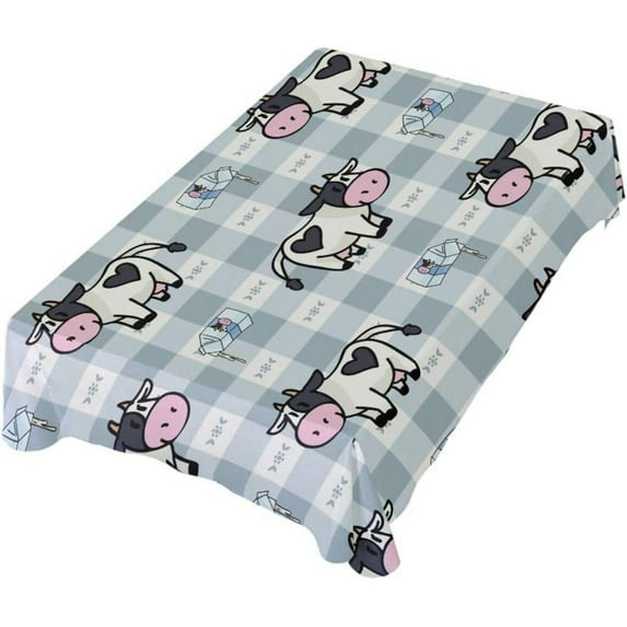Tablecloth 60" x 90" Milk and Cute Cow Rectangle Table Cloth Stain-Resistant Dining Table Cover for Home Dinner Party House Decor