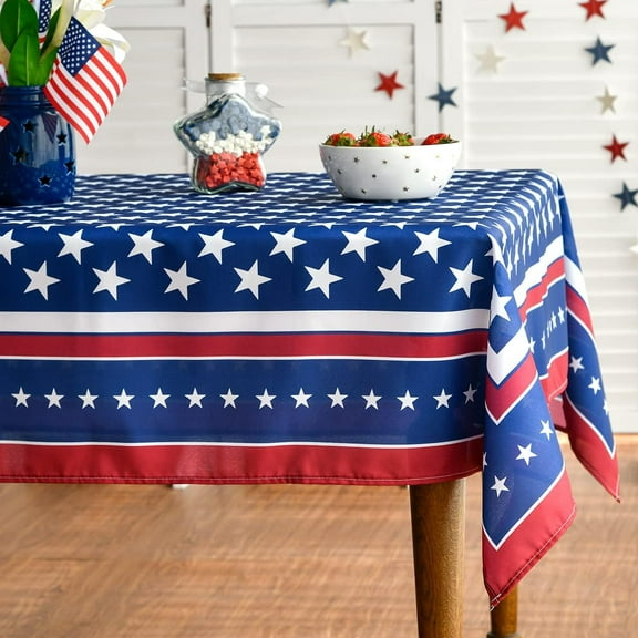 Tablecloth 60x90 Inch, Patriotic Memorial Day Independence Day American Flag Table Cover for Party Picnic Dinner Decor