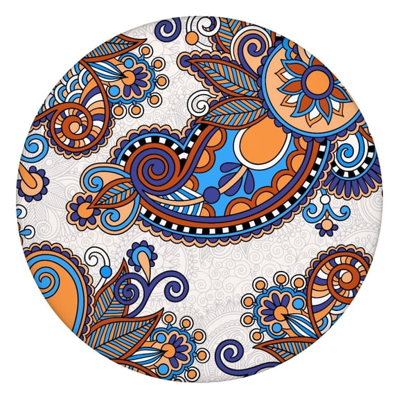 Tablecloth Abstract Ornamental Mandala Waterproof Elastic Round Cover with Back for Meditation and Energy Healing