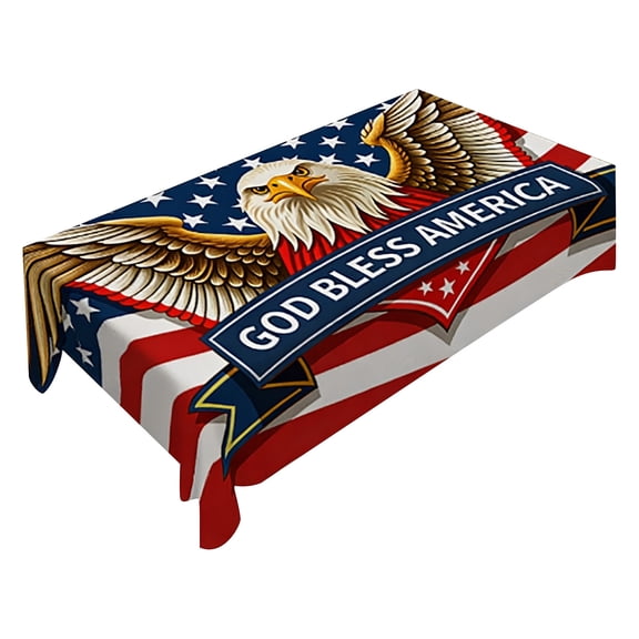 Tablecloth American Flag Bald Eagle Oblong Table Cloths Anti-Shrink Decorative Table Cover for Kitchen Dinning Tabletop Outdoor Picnic BBQ