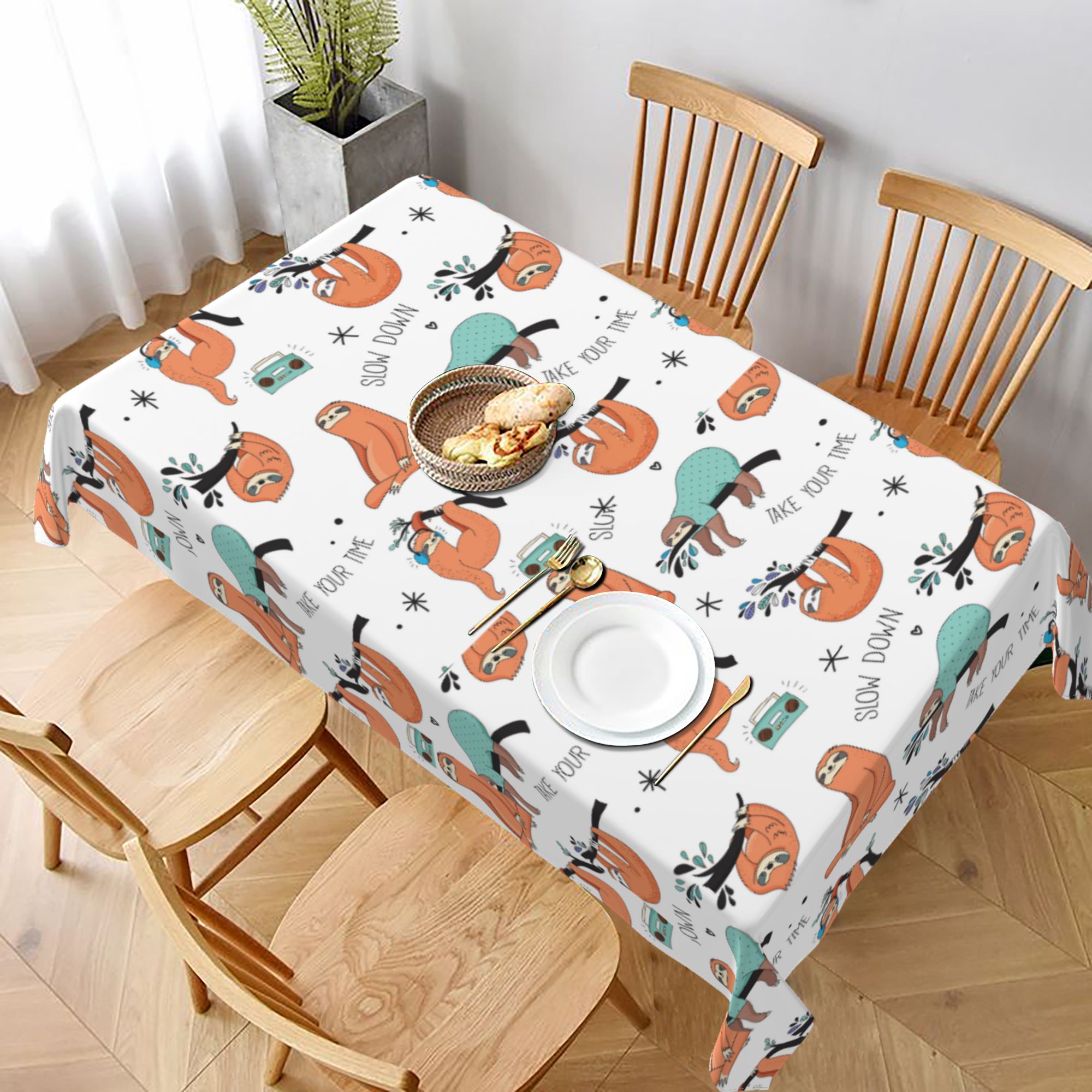 Tablecloth Animals Decor Vector Cute Sloths Table Cloth For Rectangle ...