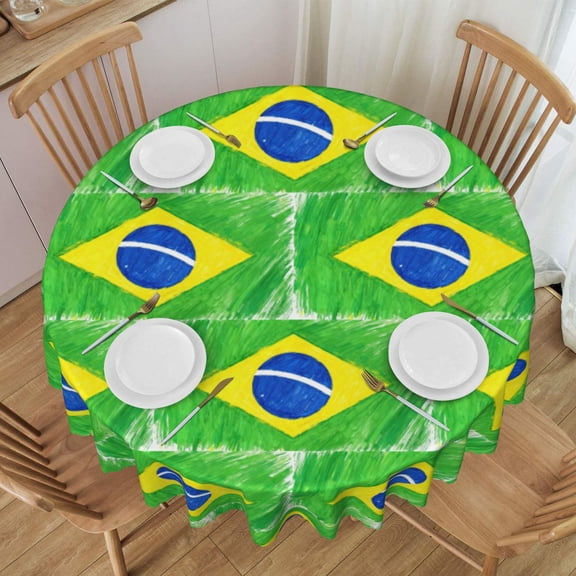 Tablecloth Art Brazilian Flag Round Printed Table Cloth For Parties Camping Picnic Banquet Indoor & Outdoor Use - 60 Inches