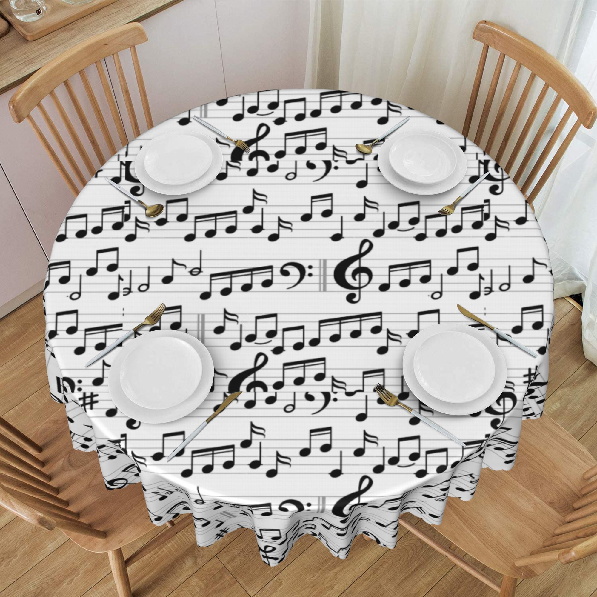 Tablecloth Black And White Abstract Music Seamless Table Cloth For ...