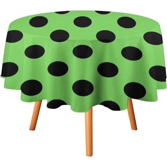 Tablecloth Black Polka Dots on Lime Green Table Cover 70inch Round Washable Table Cloth for Kitchen Dinning Party Tabletop Modern Decoration
