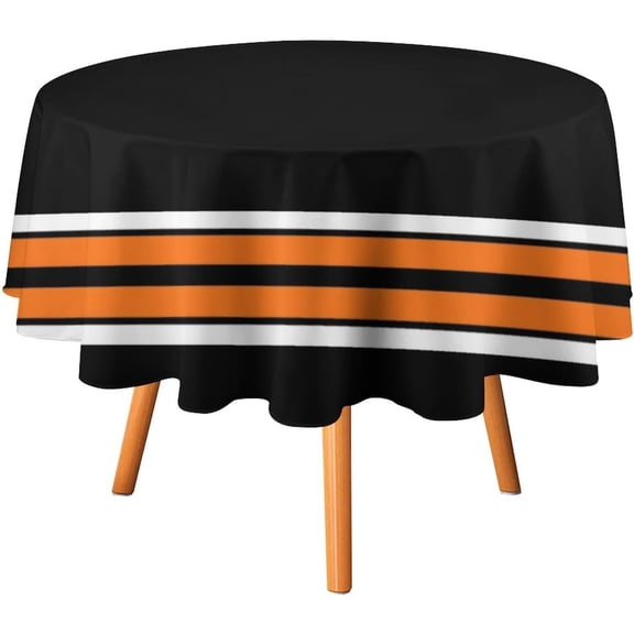 Tablecloth Black with Orange White Stripes Table Cover 60inch Round Washable Table Cloth for Kitchen Dinning Party Tabletop Modern Decoration