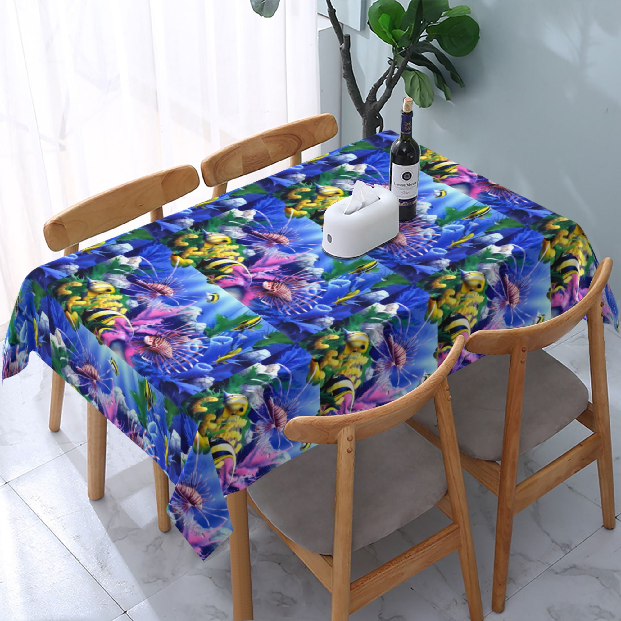 Tablecloth Blue Ocean Fish Table Cloth For Rectangle Tables Waterproof ...