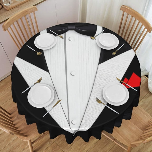 Tablecloth Bow Tie Clipart Tuxedo Round Printed Table Cloth For Parties Camping Picnic Banquet Indoor & Outdoor Use - 60 Inches