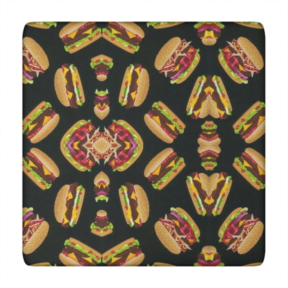 Tablecloth Burger Junk Food Pattern Hamburger Sandwich Breakfast Theme Waterproof Squre Cover with Elastic Fit for Dining