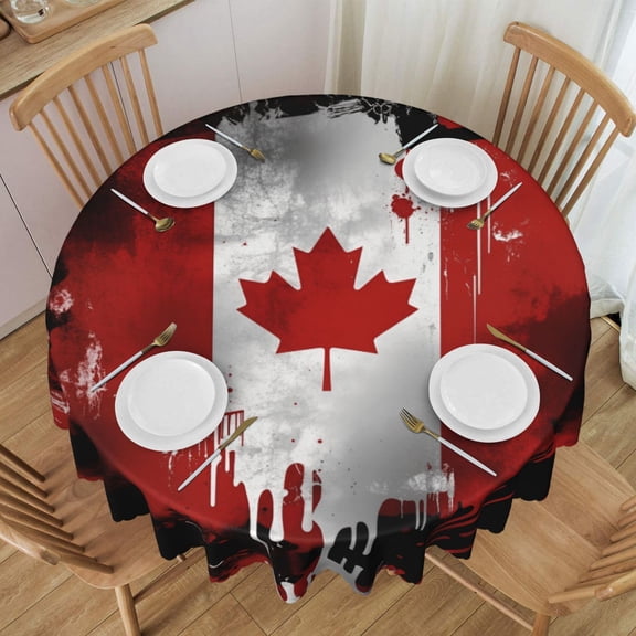 Tablecloth Canada Canadian Flag Art Round Printed Table Cloth For Parties Camping Picnic Banquet Indoor & Outdoor Use - 60 Inches