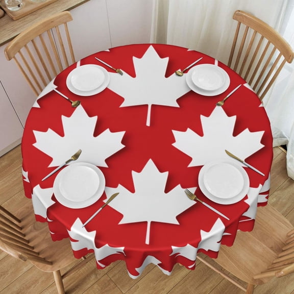 Tablecloth Canada Flag Maple Leaf Round Printed Table Cloth For Parties Camping Picnic Banquet Indoor & Outdoor Use - 60 Inches