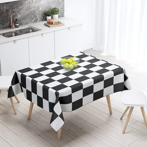 Tablecloth Checkered Black White Chess Flag Abstract Chessboard Checker Game 60 X 84 Inch Rectangular Table Cloth Polyester Fabric Durable Environmentally Outdoor Party Picnic