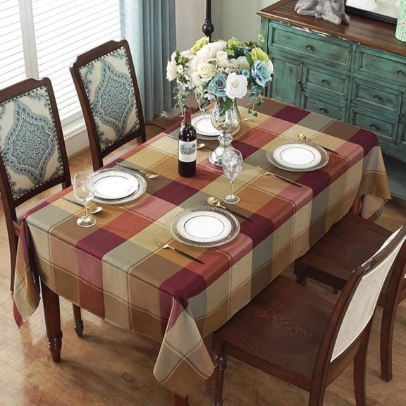 Tablecloth Checkered Style Polyester Table Cloth Spillproof Heavy Weight Table Cover for Kitchen Dinning Tabletop (Rectangle/Oblong, 52" x 70" (4-6 Seats), Red)