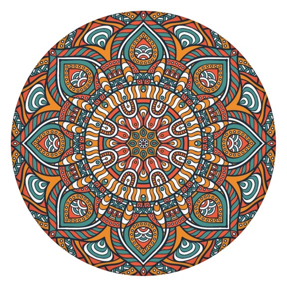 Tablecloth Colorful Mandala Fusion Pattern Waterproof Elastic Round Cover with Back for Meditation and Healing Room
