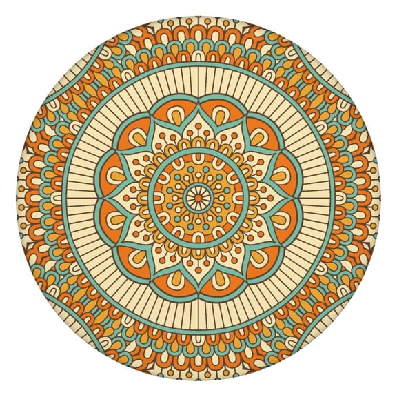 Tablecloth Colorful Mandala Fusion Pattern Waterproof Elastic Round Cover with Back for Meditation and Healing Room