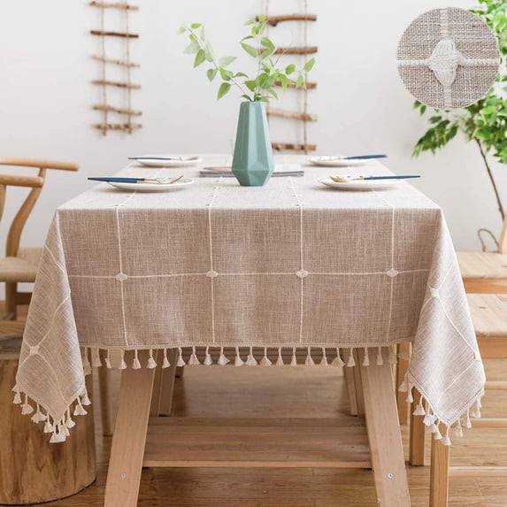 Tablecloth Cotton 140x220 Rectangular Washable Tablecloth Linen Table Cloth Elegant Table Linen Wipe Clean Table Cloth with Tassel for Home Kitchen