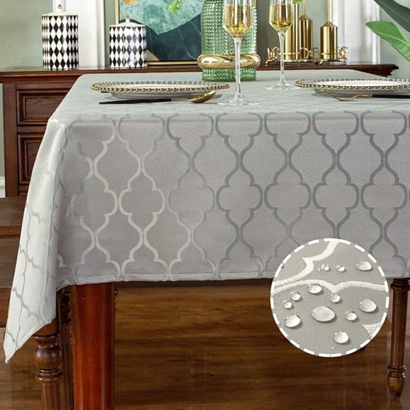 Tablecloth Damask Fabric Table Cloth, Water Resistant & Wrinkle Free Polyester Table Cover for Kitchen Dining Tabletop Use (Rectangle/Oblong, 60" x 120" (10-12 Seats), Gray)