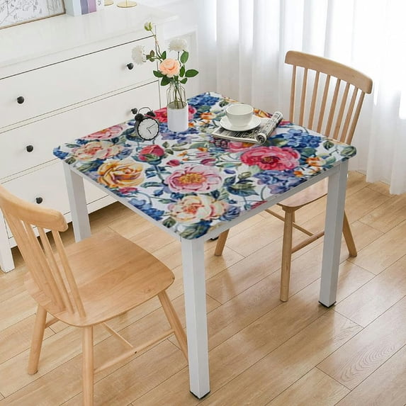 Tablecloth Design with ls Roses Print Rectangle Shape Washable Table Cover for Dining Room & Kitchen Decor Rose Green