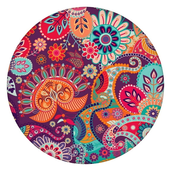 Tablecloth Ethnic Abstract Mandala Pattern Waterproof Round Cover with Elastic Edges and Durable Backing
