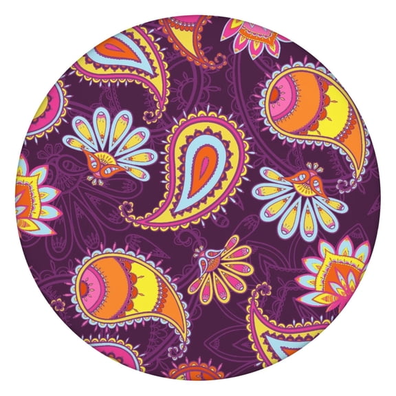 Tablecloth Ethnic Inspired Symmetrical Mandala Waterproof Round Cover with Elastic Fit and Back for Healing Room