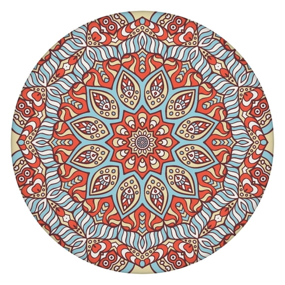 Tablecloth Fantasy Dreamy Mandala Pattern Waterproof Elastic Round Cover with Back for Meditation and Healing Space