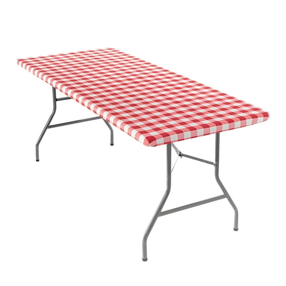 Tablecloth, Fitted Table Cover, Windproof Non Slip Checkered Vinyl Tablecloth for Outdoor Indoor Dining, Reusable Thick Flannel Back 30x72 Inch Oblong Tablecloth