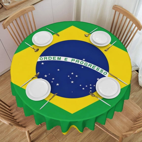Tablecloth Flag Of Brazil Round Printed Table Cloth For Parties Camping Picnic Banquet Indoor & Outdoor Use - 60 Inches