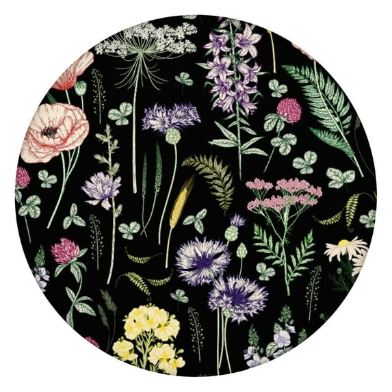 Tablecloth Floral Bloom Pattern Elastic Fitted Vinyl Cover for Round Tables, Waterproof Scratch Resistant Botanical Country Decor