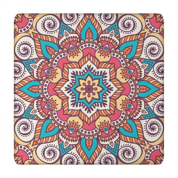 Tablecloth Floral Mandala Boho Pattern Waterproof Elastic Squre Cover with Backing for Meditation and Spiritual Room