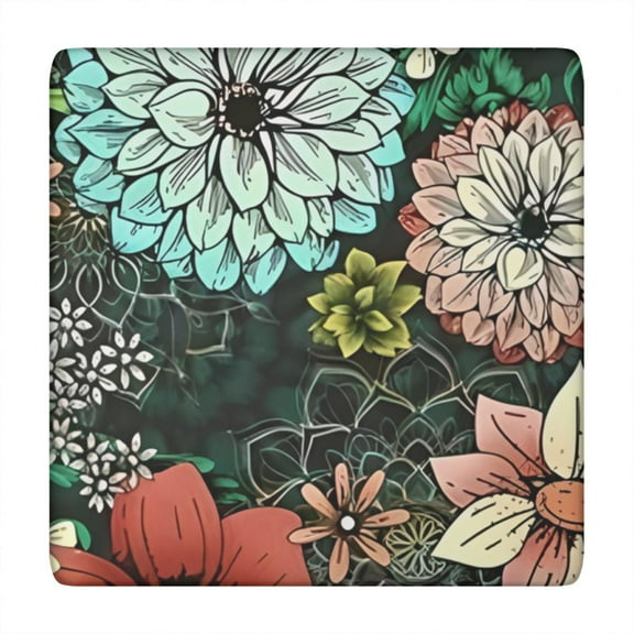Tablecloth Flower Small Floral Bloom Design, Waterproof Elastic Square Cover with Back for Summer Garden and Dining Table