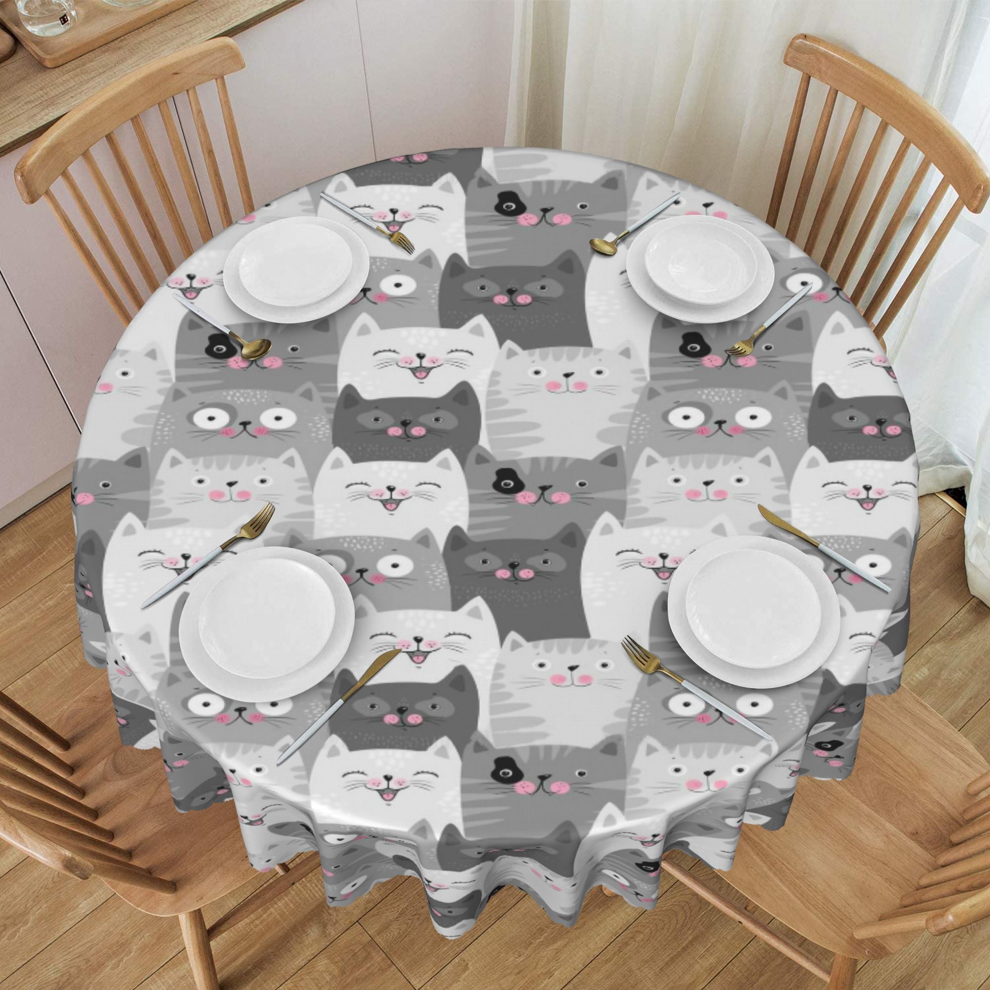 Tablecloth Funny Grey Cats Animal Doodle Cartoon Pet Kitten Pastel ...