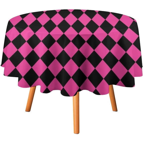 Tablecloth Geometric Hot Pink and White Table Cover 70inch Round Washable Table Cloth for Kitchen Dinning Party Tabletop Modern Decoration