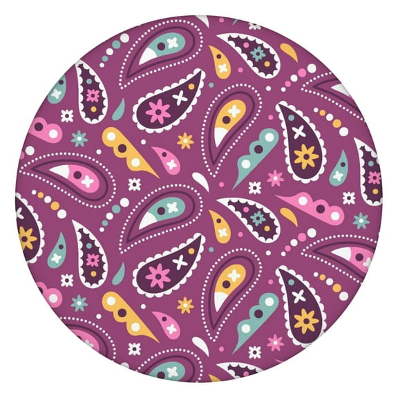 Tablecloth Geometric Mandala Ornament Design Waterproof Elastic Round Cover with Back for Relaxation and Healing