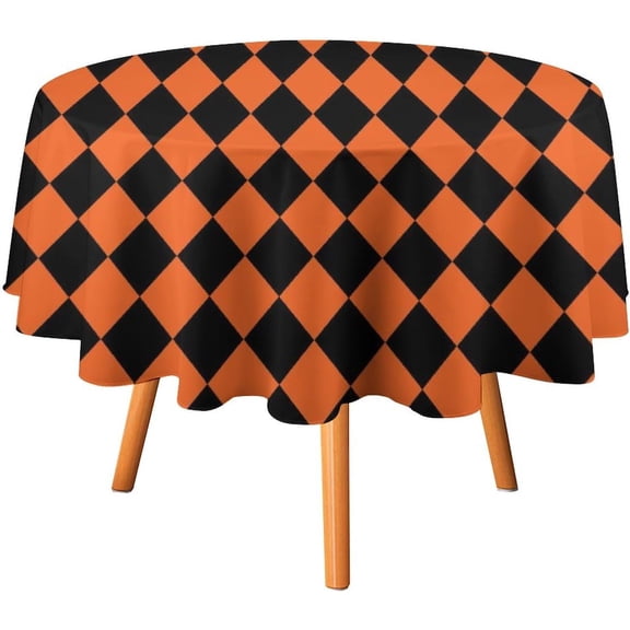 Tablecloth Geometric Orange and White Table Cover 60inch Round Washable Table Cloth for Kitchen Dinning Party Tabletop Modern Decoration