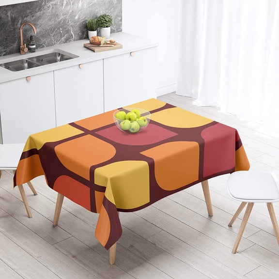 Tablecloth Geometric Vintage 70S 1970S 60S Retro 1960S Groovy Furniture Popart 60 X 84 Inch Rectangular Table Cloth Polyester Fabric Durable Environmentally Outdoor Party Picnic