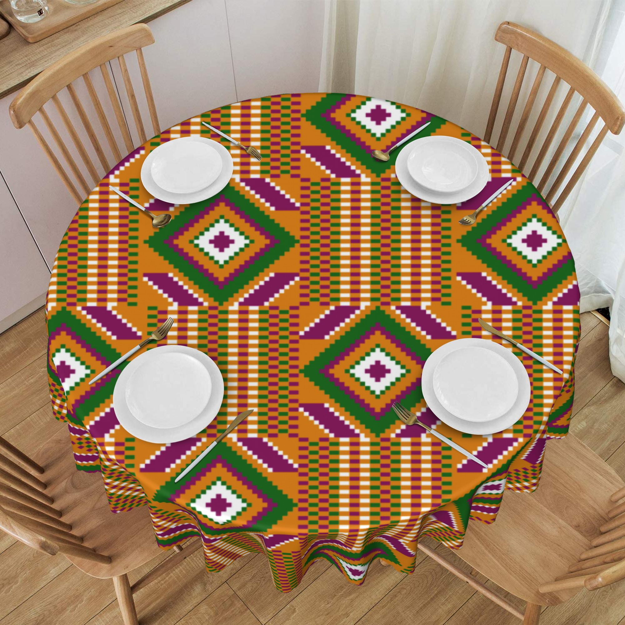 Tablecloth Ghana Kente Fabric African Print Tribal Table Cloth For Circular Tables Waterproof Resistant Picnic Table Covers For Kitchen Dining Party