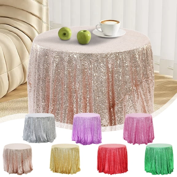 Tablecloth Glitter Wedding - Round Sequin Sparkle, Polyester Fabric, Festive Party Decor, Banquet Celebration Table Cover, Topliu