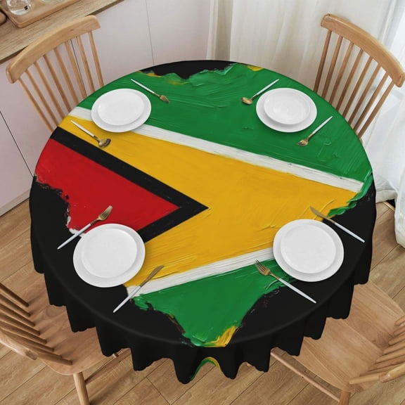 Tablecloth Golden Guyana Flag Round Printed Table Cloth For Parties Camping Picnic Banquet Indoor & Outdoor Use - 60 Inches