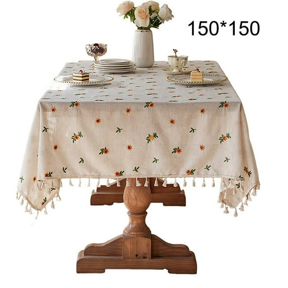 Tablecloth Green leaf Octagonal flower Embroidery for Study & Dining Tables