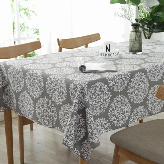 Tablecloth Grey Retro Table Cloth Rectangular Tablecloths Cotton Linen Table Cover Suitable for Home Kitchen Decoration,Various Sizes (Retro Printing,60" x 102")
