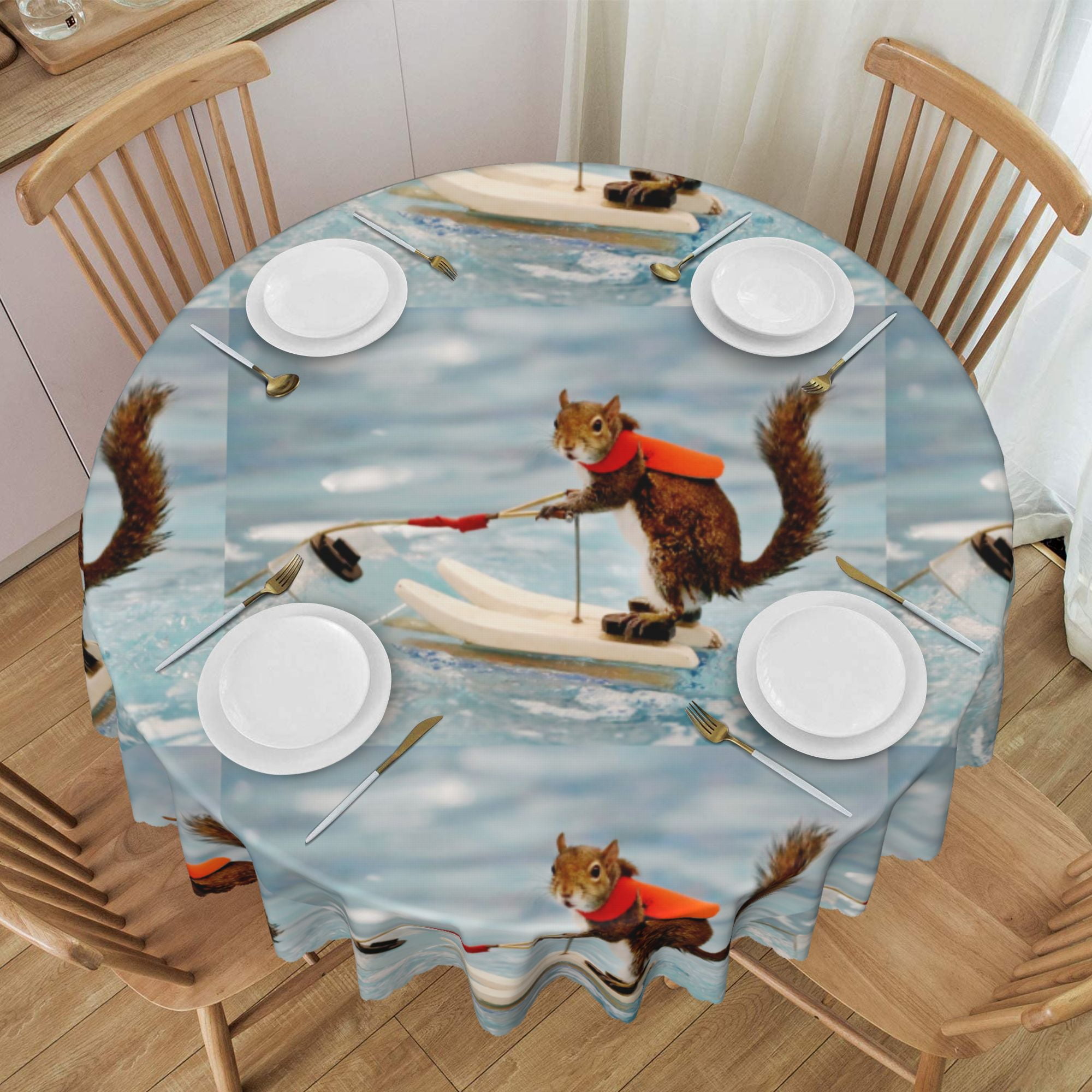 Tablecloth Heat Water Ski Squirrels Table Cloth For Circular Tables