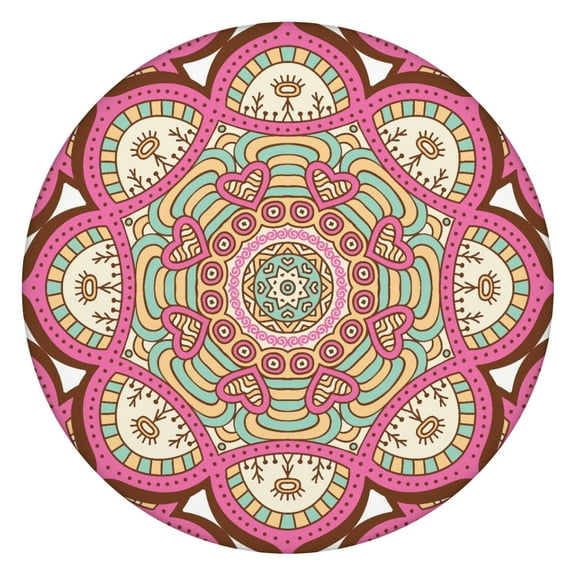 Tablecloth Mandala Ethnic Tribal Pattern Waterproof Round Cover with Elastic Edges and Backing for Spiritual Meditation