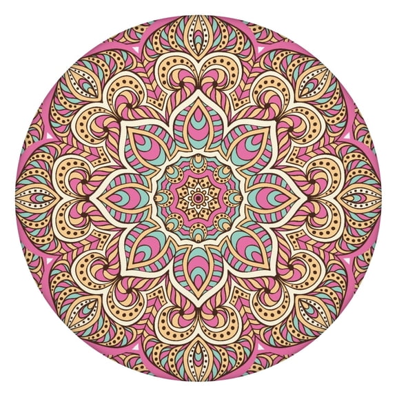 Tablecloth Mandala Ethnic Tribal Pattern Waterproof Round Cover with Elastic Edges and Backing for Spiritual Meditation