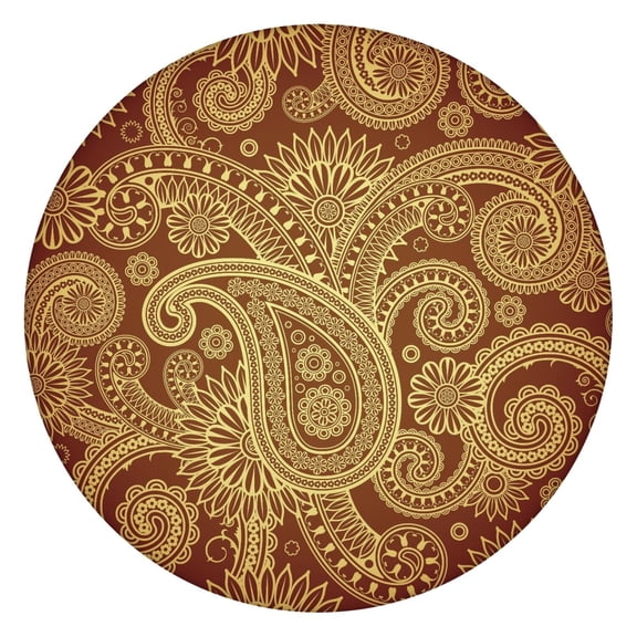 Tablecloth Mandala Inspired Paisley Exotic Artwork Waterproof Round Cover with Elastic Edges and Back for Home