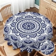 thumbnail image 1 of Tablecloth Mandala Pattern Tablecloths 60" Diameter Round Blue and White Decorative Round Unusual Flower Shape Line Ornament Tablecloths for Dining Kitchen Wedding and Parties, 1 of 1