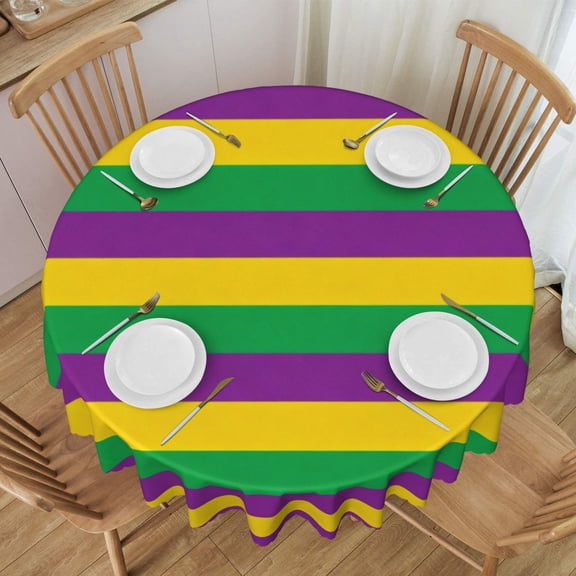 Tablecloth Mardi Jester Round Printed Table Cloth For Parties Camping Picnic Banquet Indoor & Outdoor Use - 60 Inches